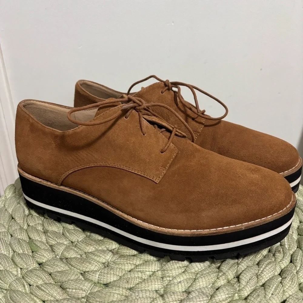 Eileen Fisher Eddy Tan/Brown Suede Platform Oxford Derby Shoes